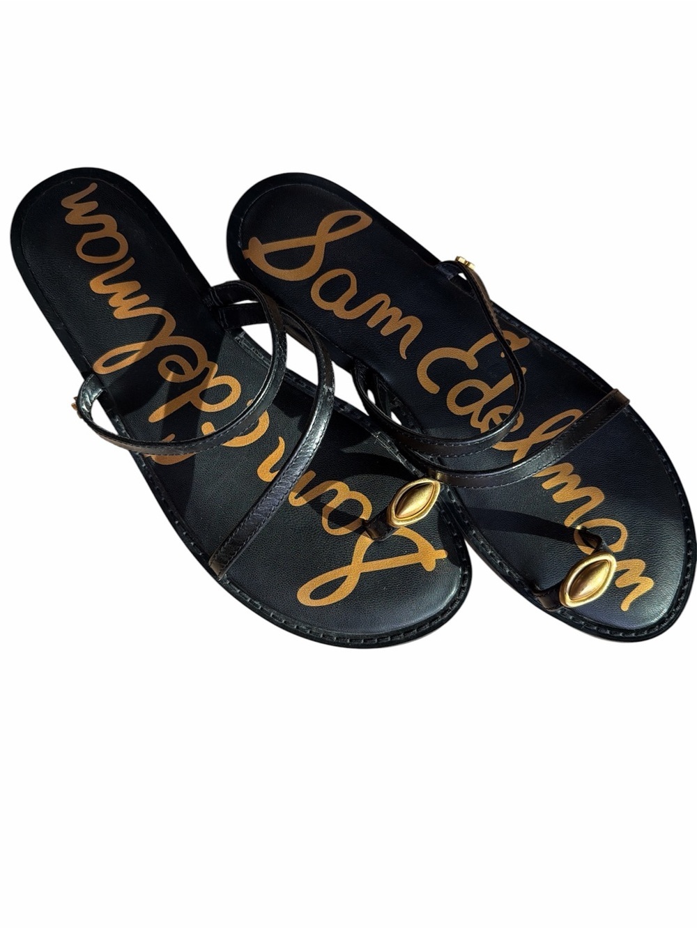 Sam Edelman Harlyn Toe Loop Slide Sandal Womens size 7 1/2. Black with gold.